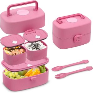Contenitore per il pranzo per bambini con 3 scomparti, cucchiaio e forchetta ,Bento Box