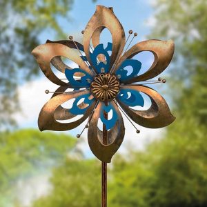Mulino a vento solare in metallo Decorazione da giardino, Girandole cinetiche Paletto in metallo per esterni - Doppia direzione reversibile Girevole a 360 gradi Cortile artistico (PACK DA 2 PZ)