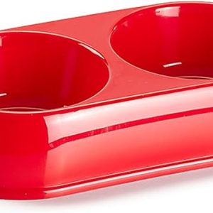Tradineur - Mangiatoia ovale doppia per animali domestici, realizzata in plastica, ideale per tutti i tipi di animali domestici, cani e gatti, capacità: 0,7 l, 5 x 25 x 13,5 cm