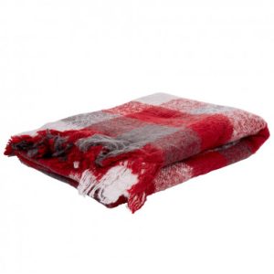 Coperta a quadretti imitazione mohair rosso/bianco/grigio - 130 x 150 cm, DIFFUSION 535700