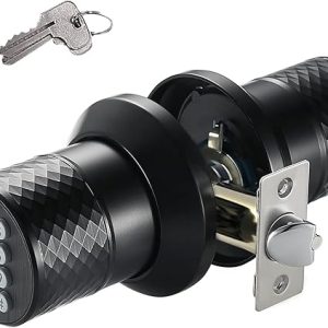 Serratura per porta con tastiera, serratura per porta con ingresso senza chiave con maniglia antiscivolo, blocco automatico, pomello per porta nero elettronico impermeabile, installazione sicura e facile per casa, ufficio, hotel e garage
