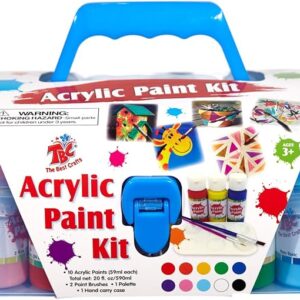 The Best Crafts Set di colori acrilici con 10 bottiglie di vernice acrilica da 5,7 g ciascuno e 2 pennelli da pittura, ideali per bambini e artisti (PACK DA 3 PZ)