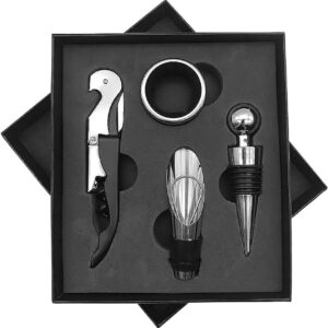 Cavatappi, set 4 Pezzi Apribottiglie Vino in Acciaio inox, per Famiglia, Hotel, Festa, Confezione Regalo