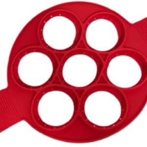 Stampo per Pancake in Silicone, per Padella, induzzione, Circolare, Stampo per Uova Occhio di Bue, Facile da Pulire, Rosso, Facile da Girare, microonde, Misura Perfetta, Fino a 7 alla Volta