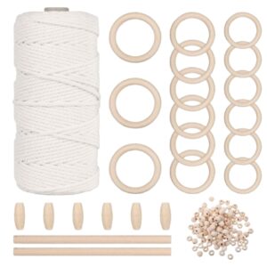 Kit Macramè con Accessori in Legno – Anelli, Bastoncini e Perline – Tutto l’Occorrente per le Tue Creazioni Artigianali