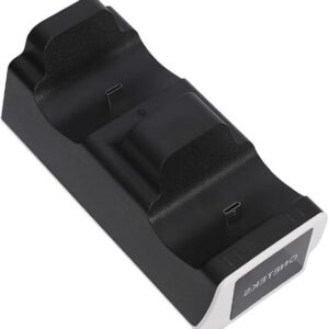 Stazione di Ricarica PS5 – Caricatore Wireless per 2 Controller DualSense, Base di Ricarica Rapida con Indicatori LED, Protezione da Sovraccarico e Cavo USB-C incluso