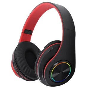 Cuffie Bluetooth Wireless con Luci RGB - Color nero esterno e rosso interno- Immergiti nella tua musica o nei tuoi giochi preferiti con stile e comfort!