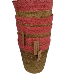 SET 5 PORTAVASI IN CORDA INTRECCIATA CON BORDO ROSA