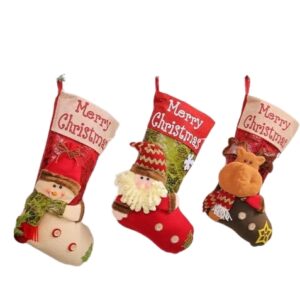 Set di 3 Calze Natalizie Portaregali – Pupazzo di Neve, Babbo Natale e Renna