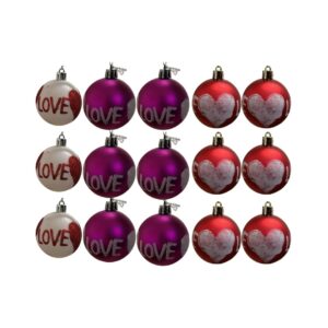 Set 12 Palline Decorative “LOVE” Rosso, Fucsia e Bianco – Decorazioni Natalizie o Romantiche – Palline Plastica con Glitter – Ideali per Albero di Natale, Regali o Allestimenti Festa