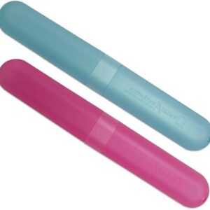 Astucci da viaggio per spazzolino,Custodia di plastica per tenere puliti gli spazzolini in viaggio (rosa e blu)