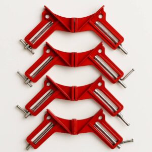 Morsetti ad Angolo Retto 90° in Metallo – Set di 4 Morsetti a Squadra per Legno, Alluminio e Plastica – Strumento di Serraggio per Falegnameria, Cornici e Lavori di Fai-da-Te