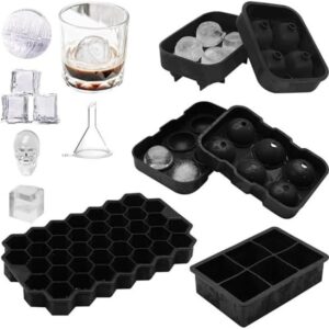 4 Pcs Cubetti Ghiaccio Silicone con Coperchio – Stampo Ghiaccio con Imbuto, Senza BPA, Facile Rilascio – Ideale per Cocktail, Whisky e Bevande – Nero