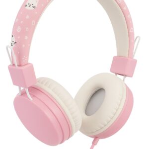 Cuffie Rosa & Bianche con Gattini – Regolabili e Super Carine! Ideali per Bambine – Compatibili con Cellulare, Smartphone, Tablet e MP3!