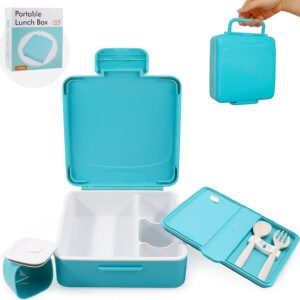 Lunch Box con posate e contenitore per salsa – Bento Box a tenuta stagna, con scomparti rimovibili – Senza BPA – Adatto a microonde e lavastoviglie – Blu