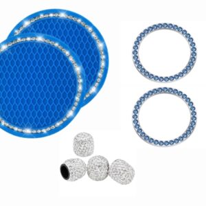 Set 8 Pezzi Accessori Auto con Strass  - COLORE AZZURRO