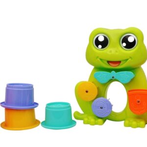 Giocattolo da Bagnetto per Bambini – Rana con Rulli Rotanti + 4 Bicchieri Impilabili + Spruzzino