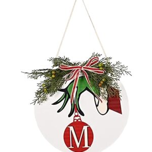Ghirlanda Natalizia Rotonda 30×30 cm – Decorazione Tema Grinch con Ramo Verde e Fiocco