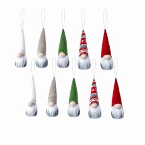 Set di 10 Gnomi Natalizi da Appendere – Tomte Scandinavi in Lana, 17 cm – Decorazioni Faceless Gnome per Albero di Natale