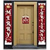 3Pz Banner Natalizio per Porta – Striscioni Natalizi da Esterno 180×30 cm – Plaid Nero e Rosso – Decorazioni Portico, Ingresso e Casa – “Benvenuti”