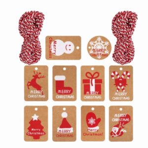 Set Bigliettini per Auguri – 5 Confezioni da 95 Tag Regalo ciascuna (19 Varianti) con Cordoncino Rosso e Bianco – Etichette per Pacchetti, Albero di Natale e Decorazioni