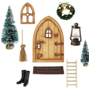 Set Porta Elfo Natalizio in Legno – Miniatura con Accessori - 2 Confezioni