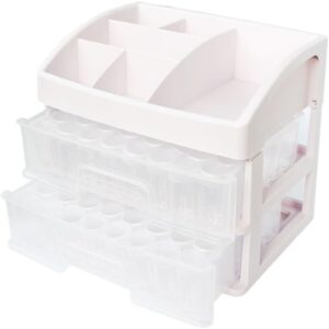 Set Organizer con 96 Boccette Trasparenti + Imbuto e Spazzolina – Cassettiera Porta Perline/Glitter/Accessori – Contenitore con 2 Cassetti e Scomparti Superiori