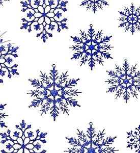 Set 72 Decorazioni Natalizie a Forma di Fiocco di Neve – Blu Glitterate