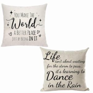 Set 2 Federe per Cuscino Decorative con Frasi Motivazionali – 45x45 cm – Chiusura con Zip Invisibile – Lavabili in Lavatrice – Cuscino Non Incluso