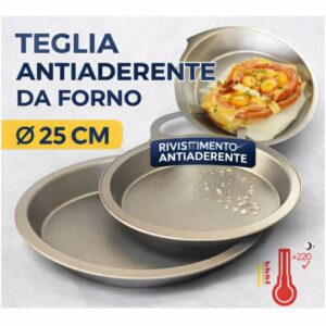 Teglia da Forno Antiaderente Ø 25 cm – Stampo Rotondo per Pizza, Dolci e Torte – Facile da Pulire