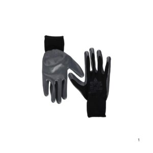 Guanti da Lavoro a Maglia Fine in Poliestere con Palmo in Nitrile – Grigio/Nero, Taglia 09