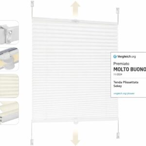 Tenda Plissettata Bianca 120x100 cm Senza Fori – Oscurante/Filtrante per Finestra – Montaggio Facile