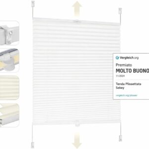 Tenda Plissettata Bianca 70x100 cm Senza Fori – Oscurante/Filtrante per Finestre