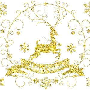 Set 2 Adesivi Natalizi per Vetri – Renna Dorata Merry Christmas – Decorazioni Finestre e Vetrine – Facili da Applicare e Rimuovere – 70x50 cm