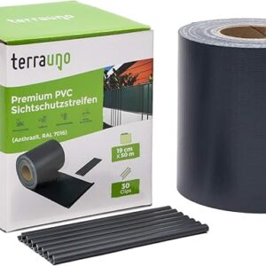 TerraUno I Schermo di protezione dalla vista, recinzione da giardino I 50 m incl. 30 clip I PVC, antracite
