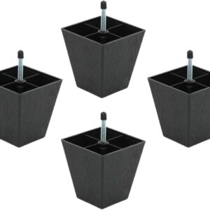 Piedini di Ricambio per Divani e Mobili – Plastica con Zigrinature Effetto Legno – Colore Nero – Altezza 155 mm