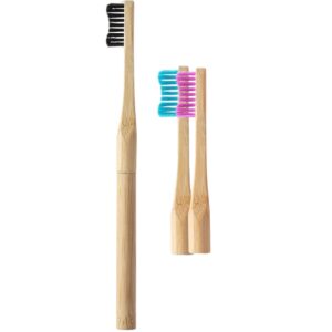 Set 5 Scatole di Spazzolini in Bambù 3 in 1 con Testine Sostituibili – Ogni Scatola con 1 Base + 3 Testine – Setole Morbide – Ecologici, Vegan e Senza Plastica