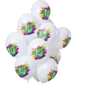 Set 4 Confezioni Palloncini Numero 16 – 48 Palloncini Totali – Bianchi con Numero Bianco e Sfondo Colorato – Ø 30 cm – Decorazioni Festa Compleanno