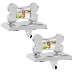 Porta Calze Natalizio a Forma di Osso di Cane – Set da 2 Ganci Argento in Lega di Zinco – Con Cornice Portafoto – Base Antiscivolo in Velluto – Decorazione per Camino, Mensola e Tavolo