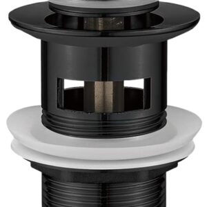 Tappo di Scarico per Lavabo Click-Clack a Scomparsa con Troppopieno – Nero Zincato Lucido – Coperchio Grande – Taglia M – Per Lavabi con Foro 1 1/4"