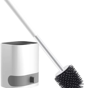 Scopino WC in Silicone Sospeso con Supporto Rimovibile e Pinzette Nascoste – Spazzola WC in TPR, Asciugatura Rapida, Installazione a Parete o Pavimento, 440 g