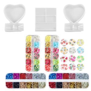 Stampi in Silicone per Cornici in Resina Epossidica – Kit Fai da Te con 2 Cuori e 1 Rettangolare – Riutilizzabili per Resina, Cera, Sapone e Gesso con Accessori Decorativi