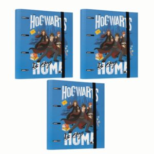 Set 3 Cartelle ad Anelli Harry Potter Hogwarts – Raccoglitori Scolastici 4 Anelli Formato A4 – Organizer per Scuola, Università e Ufficio