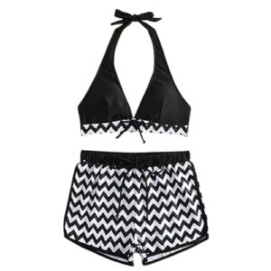Costume da Bagno Donna Due Pezzi Push Up con Pantaloncini – Bikini Imbottito con Coppe Rimovibili, Reggiseno con Laccetti e Fiocco, Set Mare Estate