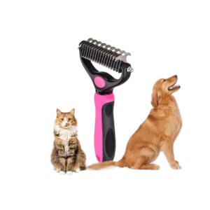 Spazzola per Muta Cane e Gatto Taglia S – Pettine per Sottopelo in Acciaio Inossidabile, Rimuove Nodi e Pelo Morto, Anti-Allergia, Rosa con Sacchetto