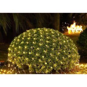 Rete Luminosa 1,5x3 Metri 320 LED Bianco Caldo IP44 Filo Nero per Siepi Alberi Esterno Natale