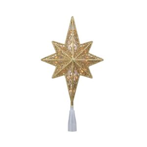 Puntale Albero di Natale Stella di Betlemme 35 cm – Oro Glitterato con Luci Multicolore – Funzionamento a Batterie