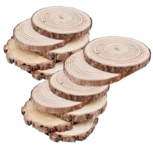 Dischetti di Legno Naturale con Corteccia 12–14 cm – Set da 12 Pezzi, Spessore 10 mm – Dischi in Legno di Pino per Fai da Te, Pirografia, Decorazioni Natalizie, Matrimonio e Artigianato