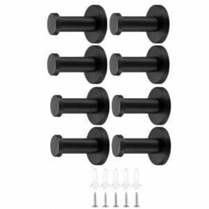 Set 8 Ganci Appendiabiti Tondi Neri in Acciaio Inossidabile – Ganci da Parete Resistenti Antiruggine con Viti – Moderni per Bagno, Cucina, Ingresso