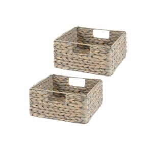 Set 2 Cestini Portaoggetti Pieghevoli in Erba Marina Naturale – 20L – Rettangolari con Maniglie – Scatole Organizer per Scaffali e Armadi